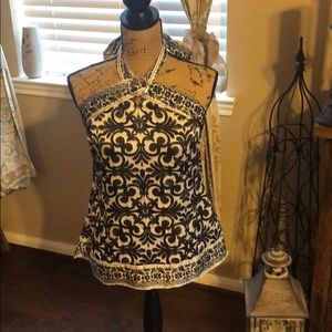 White House Black Market silk tie back top